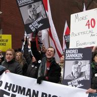 Protesters of the Belarussian regime at 67th St. and Lexington Ave.